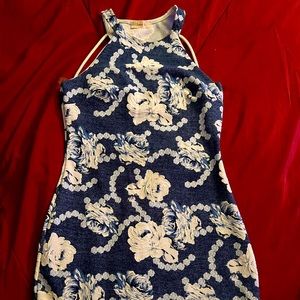 Blue & white flower floral mini dress